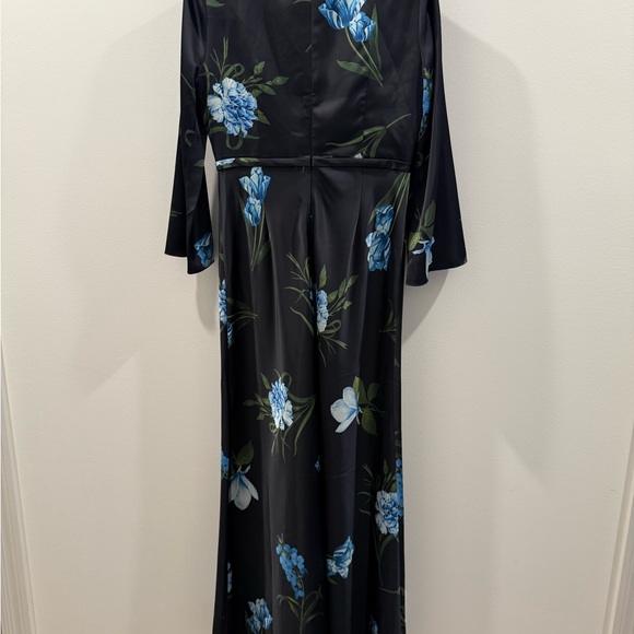 NWT Sachin + Babi Black and Blue Floral Dress Alex Sequin Long Sleeve Satin - Picture 5 of 10
